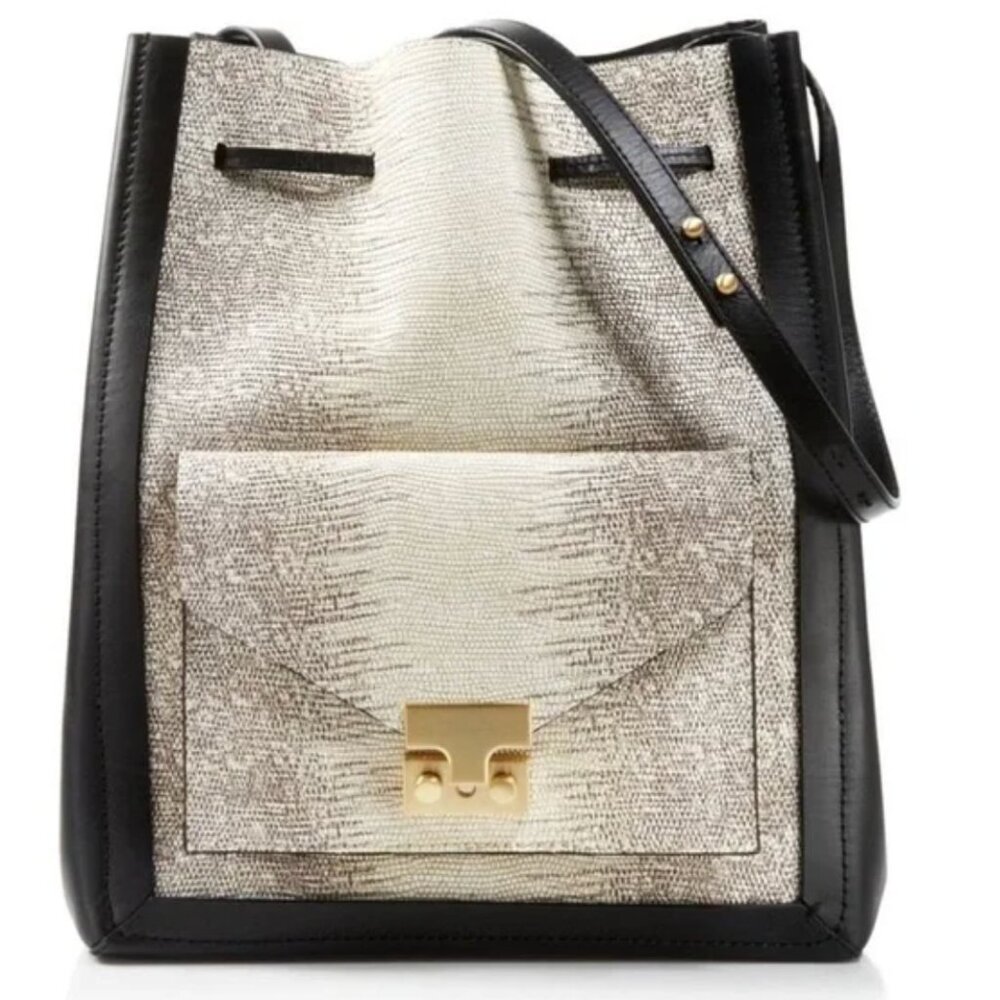 Loeffler Randall Bucket Tote Leather Snakeskin Shoulder Bag Great Condition